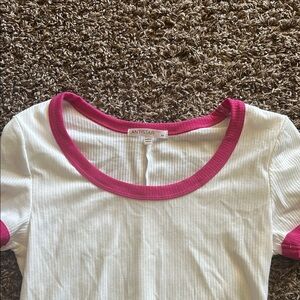 White Ribbed Crop Top with Pink Trim